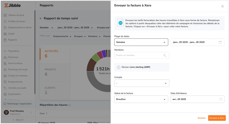 Envoyer une facture sur la barre latérale de Xero